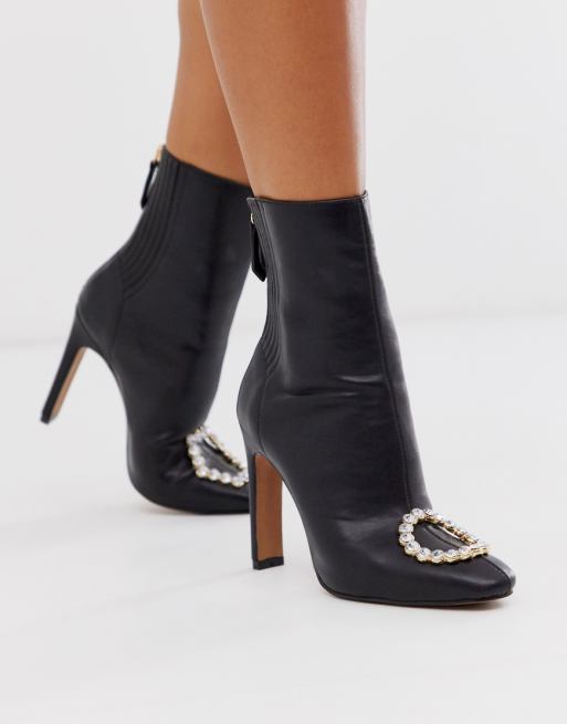 ASOS DESIGN Enzo embellished block heeled ankle boots in black | ASOS