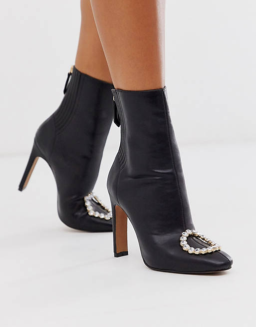 ASOS DESIGN Enzo embellished block heeled ankle boots in black | ASOS