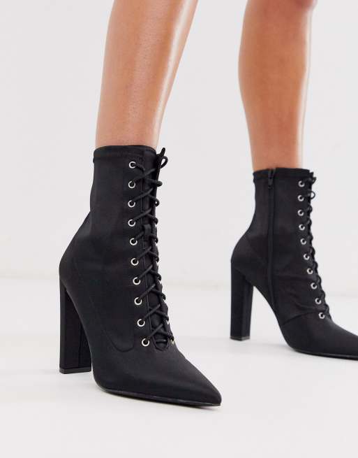 ASOS Lace Up Flat Ankle Boots in Black