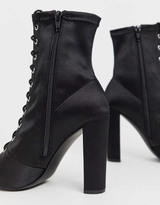 Black lace up hot sale block heel booties