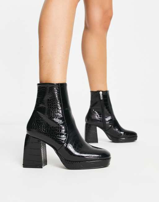 ASOS DESIGN Era high heeled platforms boots in black croc