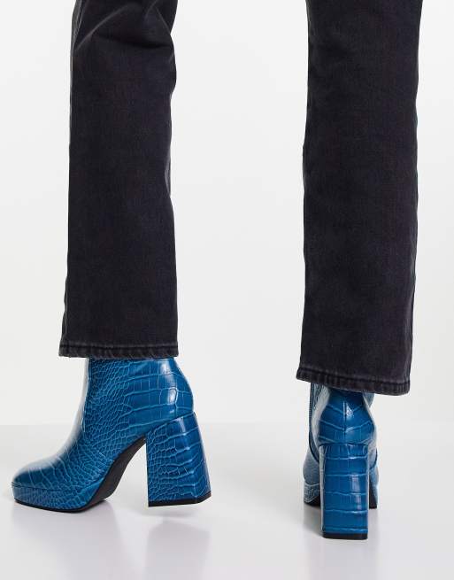 ASOS DESIGN Era high-heeled platforms boots in blue croc | ASOS