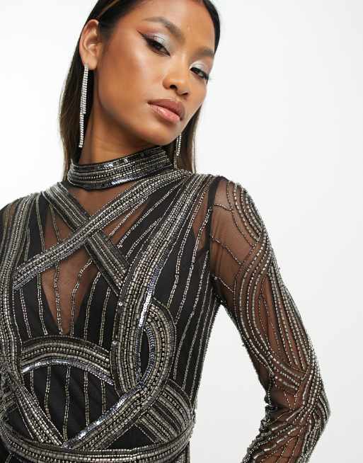 ASOS DESIGN – Ergonomic – Zdobiona czarna sukienka maxi, 3 z 4