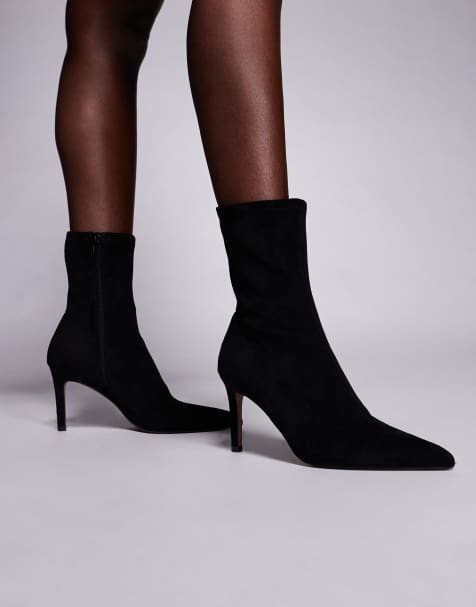 ASOS DESIGN Erika high-heeled sock boots in black - view 1