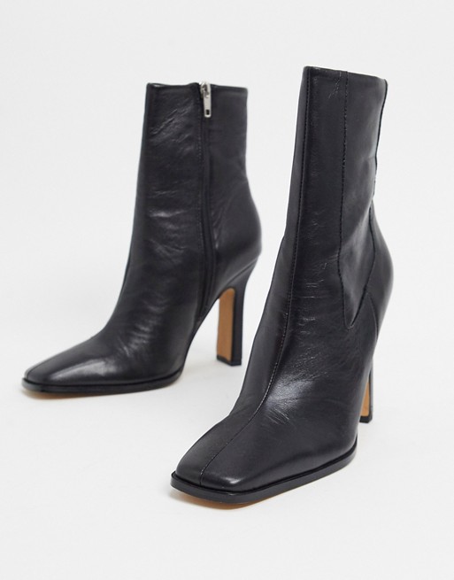 ASOS DESIGN Erin premium leather boots with underset heel in black