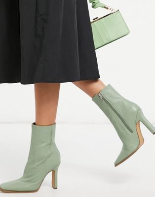 ASOS DESIGN Erin premium leather boots with underset heel in green - ASOS Price Checker