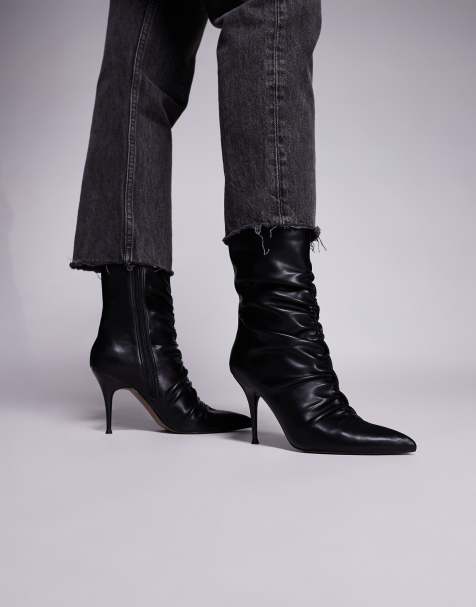 ASOS DESIGN Erin ruched high heeled ankle boots in black - view 1