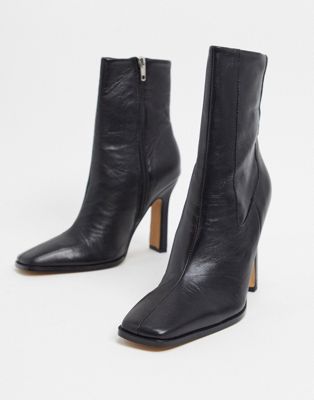 ASOS DESIGN – Erin – Stiefel aus hochwertigem Leder in Schwarz mit Absatz