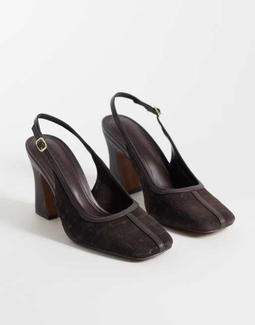 ASOS DESIGN escarpins slingback à talon carré en daim véritable, effet croco, couleur chocolat, 2 de 4