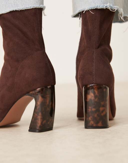 ASOS DESIGN Esme banana heel ankle boots in chocolate suedette