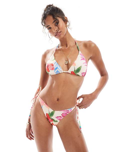 ASOS DESIGN Esme bikini set with beads in hot tropic print - view 1