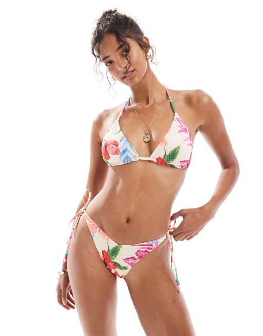 ASOS DESIGN – Esme – Bikiniöverdel i trekantsmodell med pärlor och tropiskt mönster, 4 av 4