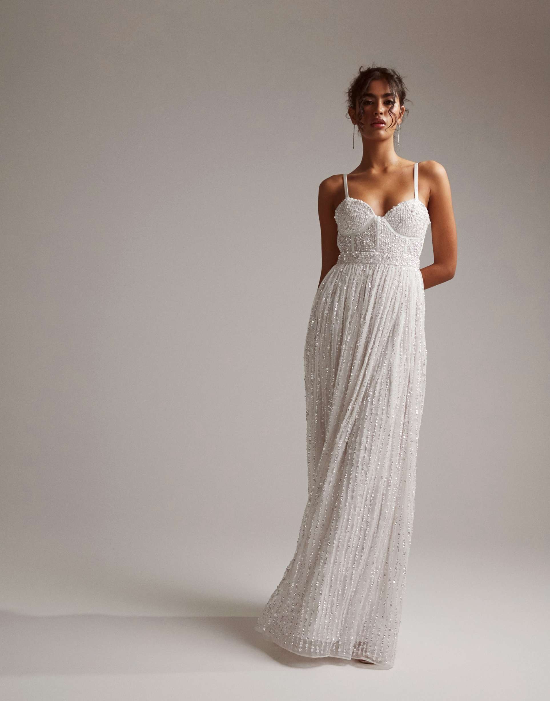 asos design esme embellished corset cami wedding dress with full skirt in ivory