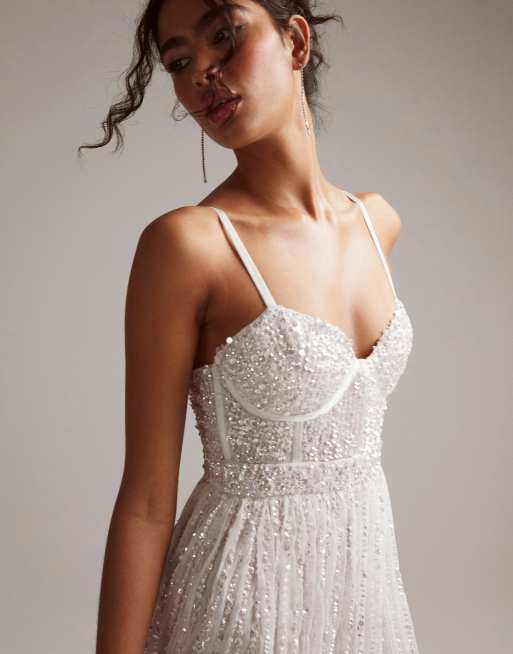 ASOS DESIGN Esme embellished corset cami wedding dress with full skirt in ivory