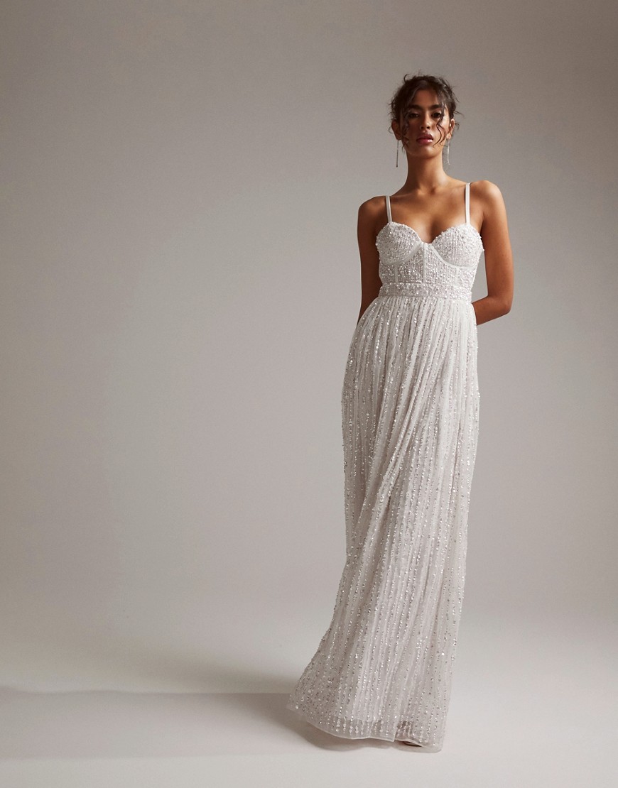 ASOS DESIGN Esme embellished corset cami wedding dress with full skirt in -White