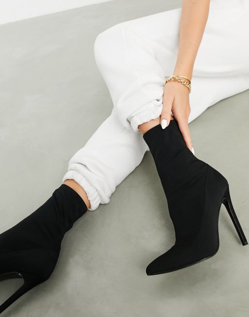 ASOS DESIGN Esmerelda Schwarze Sock Boots mit hohem Absatz