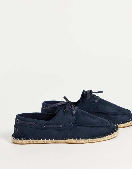 ASOS DESIGN espadrille boat shoes in navy faux suede ASOS