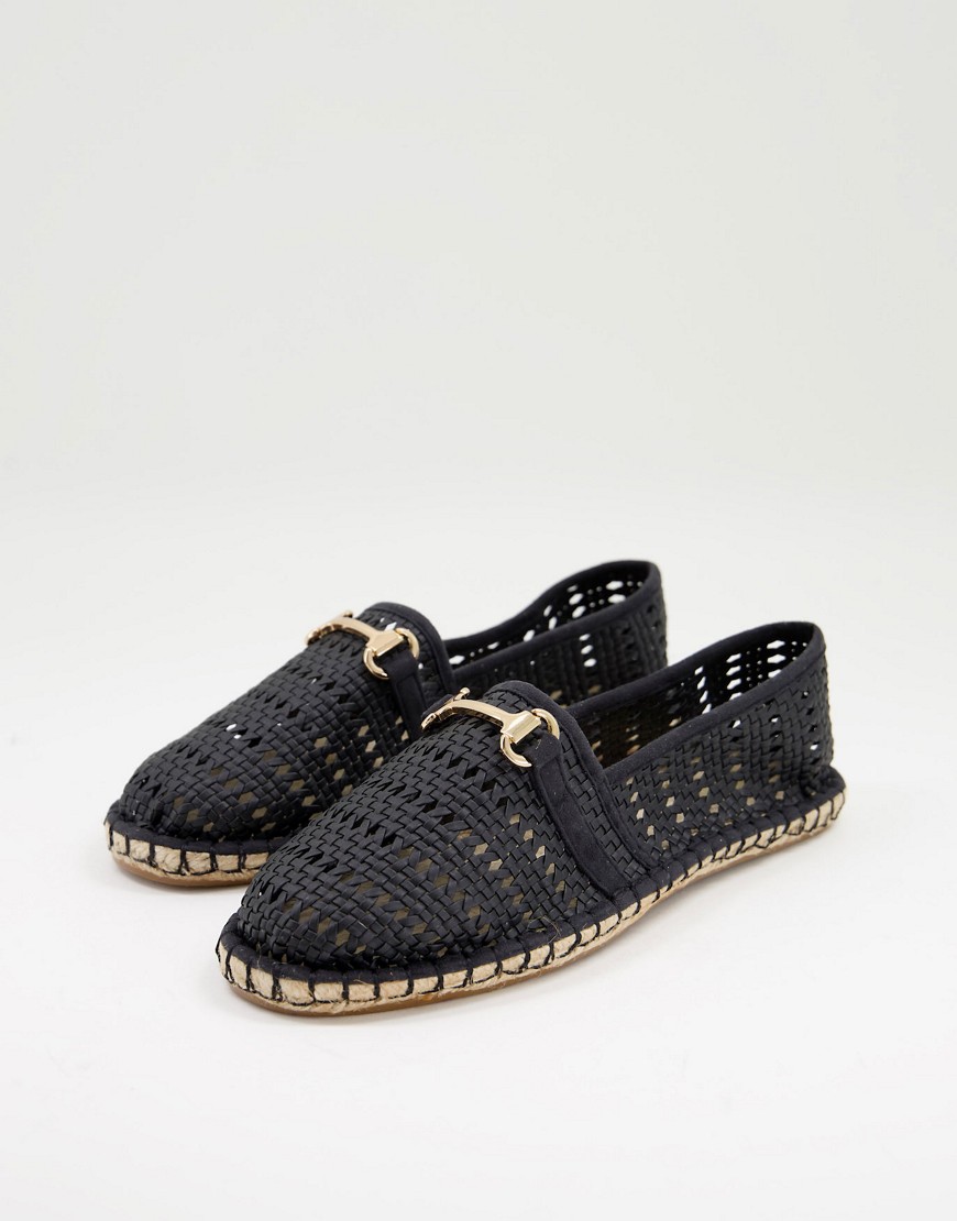 ASOS DESIGN espadrille in black weave with snaffle