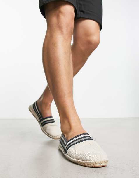 Men's Espadrilles, Black, White & Leather