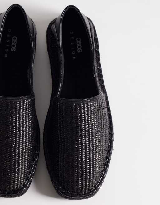 ASOS DESIGN - Espadrilles in rafia nere con dettaglio ripiegabile