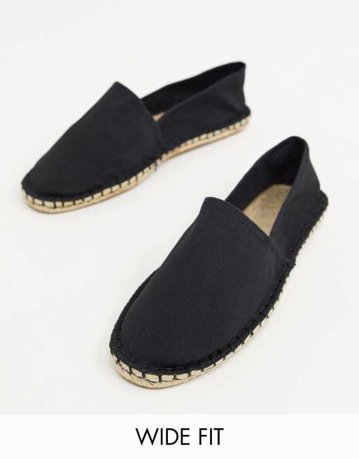 ASOS DESIGN - Espadrilles van zwart canvas met brede pasvorm
