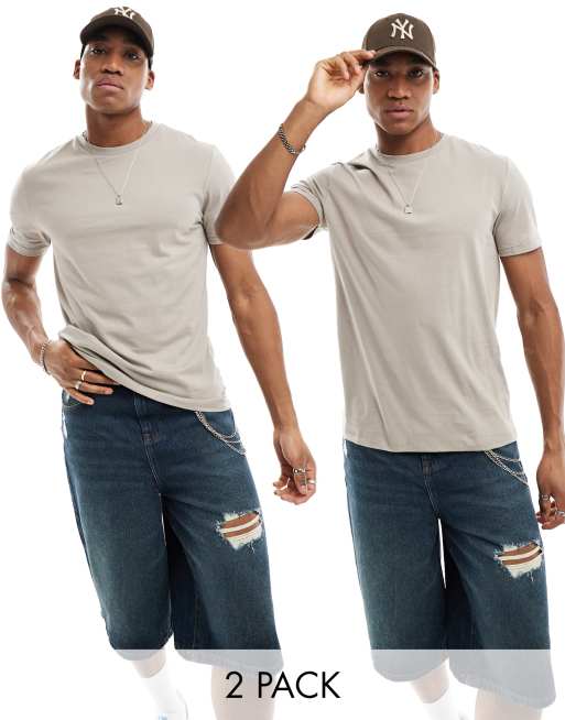 ASOS DESIGN essential 2 pack crew neck t-shirts in brown 