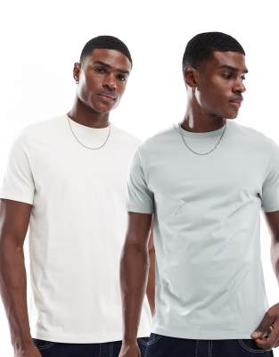 essential 2 pack crew neck t-shirts in cream and sage-Multi