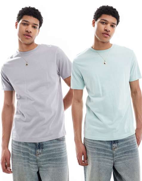 ASOS DESIGN essential 2 pack crew neck t-shirts in grey and blue - view 1