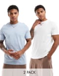 [ASOS DESIGN] ASOS DESIGN essential 2 pack crew neck t-shirts in white and light blue-Multi 2XL MULTI