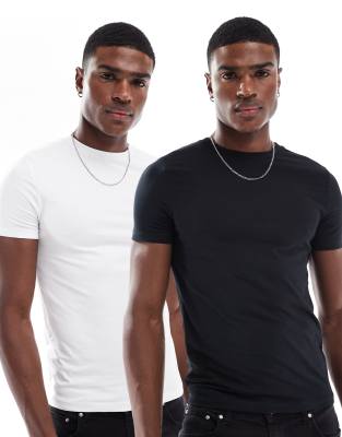 Asos Design Essential 2 Pack Muscle Fit T-shirts In Multi
