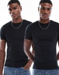 [ASOS DESIGN] ASOS DESIGN essential 2 pack muscle fit t-shirts in black XL BLACK