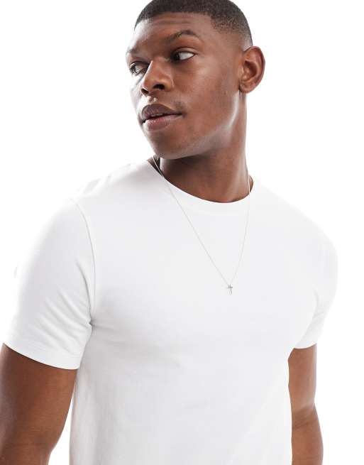 ASOS DESIGN essential 2 pack muscle fit T-shirts in khaki and white   