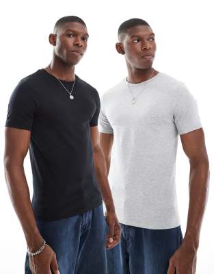 Asos Design Essential 2 Pack Muscle Fit T-shirts In Multi