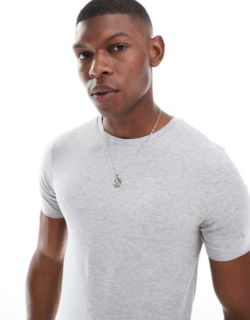 ASOS DESIGN essential 2 pack muscle fit T-shirts in white and gray heather     