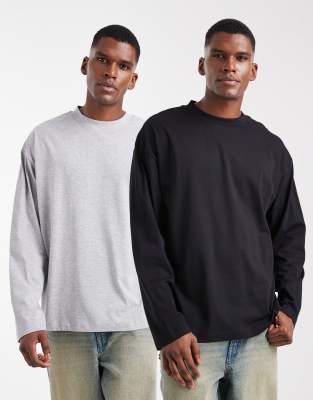 Asos Design Essential 2 Pack Oversized Long Sleeve T-shirts In Multi