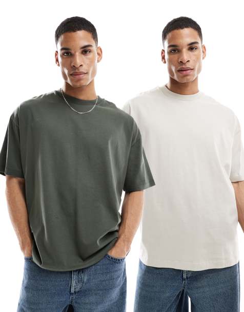 ASOS DESIGN essential 2 pack oversized t-shirts in charcoal and stone - view 1
