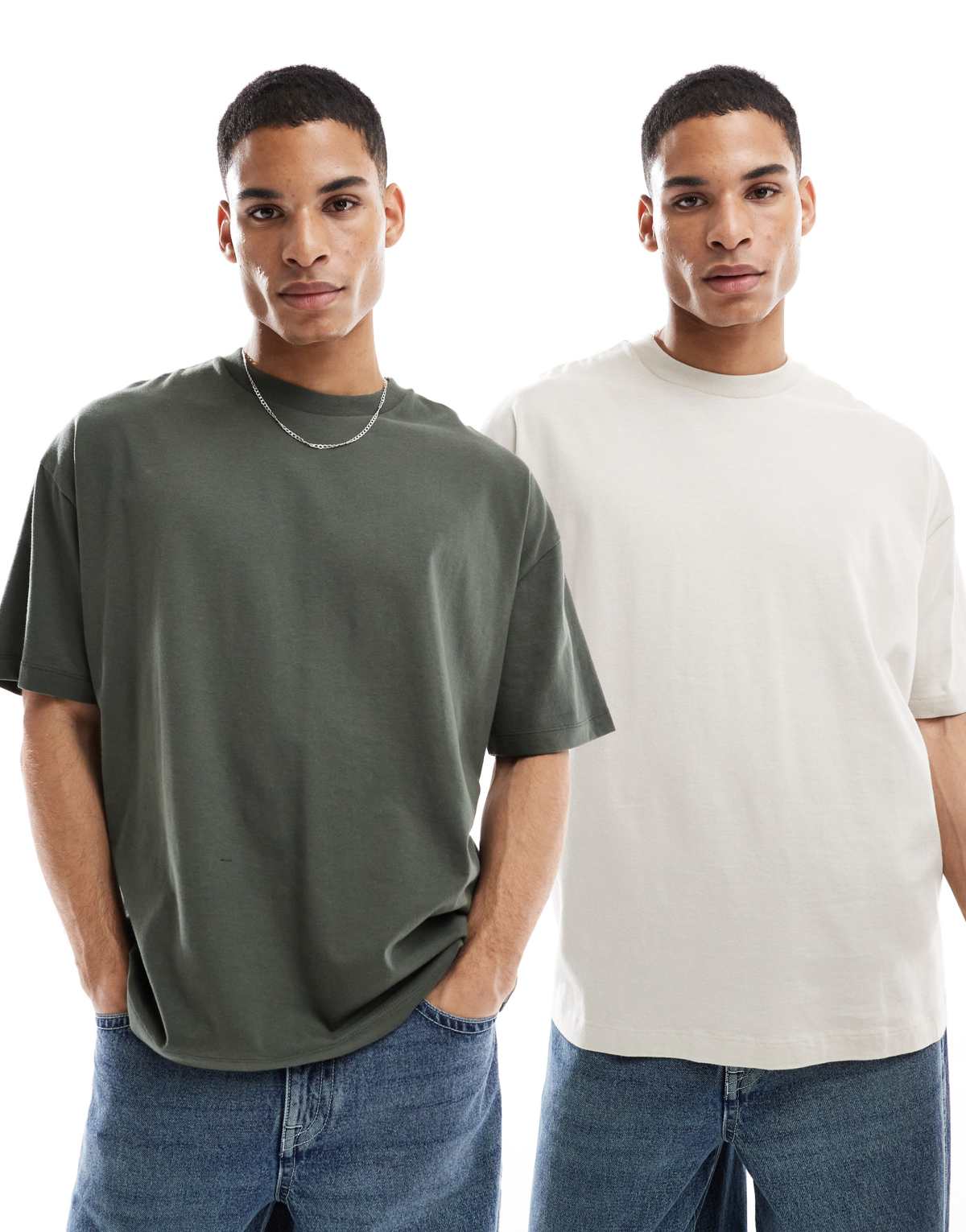 ASOS DESIGN essential 2 pack oversized t-shirts in charcoal and stone