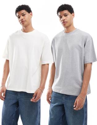 ASOS DESIGN essential 2 pack oversized t-shirts in cream and grey marl