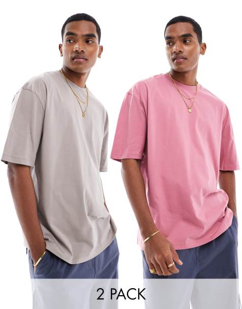 ASOS DESIGN essential 2 pack oversized t-shirts in dusty pink and brown - view 1