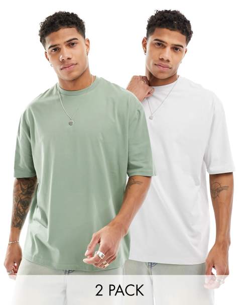 ASOS DESIGN essential 2 pack oversized t-shirts in grey and green - view 1