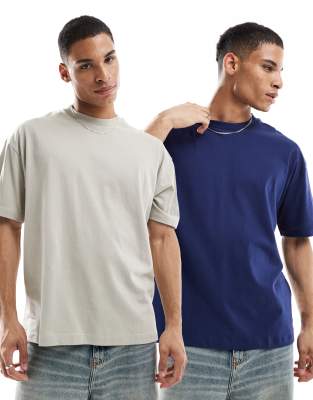 essential 2 pack oversized t-shirts in navy and gray-Multi
