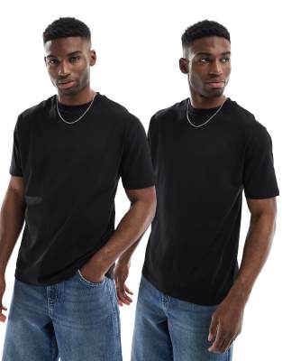 ASOS DESIGN essential 2 pack relaxed t-shirt in black  - view 1