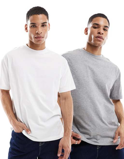 ASOS DESIGN essential 2 pack relaxed t-shirts in gray and white 