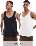 [ASOS DESIGN] ASOS DESIGN essential 2 pack singlets in black and white-Multi XS MULTI