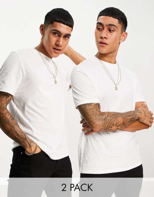 ASOS DESIGN essential 2 pack T-shirt with crew neck in white