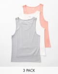 [ASOS DESIGN] ASOS DESIGN essential 3 pack muscle rib singlets in multiple colours S MULTI