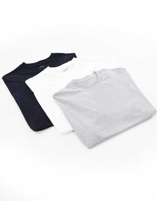 ASOS DESIGN Essential 3 pack of oversized t-shirts in white, navy and grey marl    