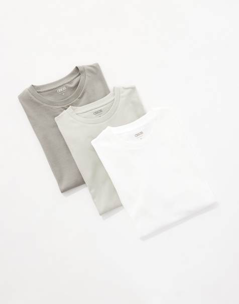 ASOS DESIGN Essential 3 pack of t-shirts in khaki, white and grey - view 1