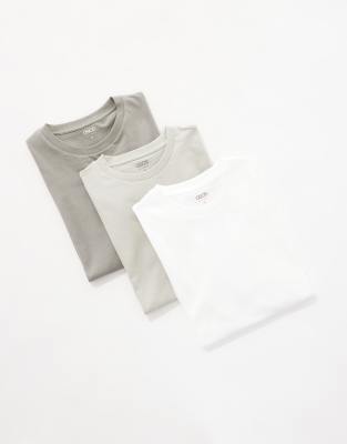 ASOS DESIGN Essential 3 pack of t-shirts in khaki, white and grey  