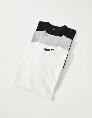 ASOS DESIGN essential 3 pack oversized crew t-shirts in black, white and grey marl 